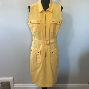 Sharagano Shirtdress Venice Line Yellow Sz 14 Midi Utilitarian Style Dress